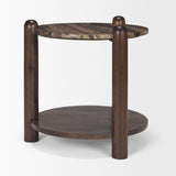 Mercana Jovia Brown Mango Wood W/ Cappuccino Marble Round Side Table