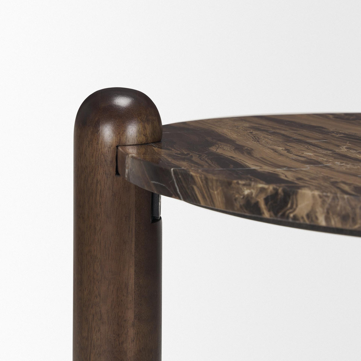 Mercana Jovia Brown Mango Wood W/ Cappuccino Marble Round Side Table