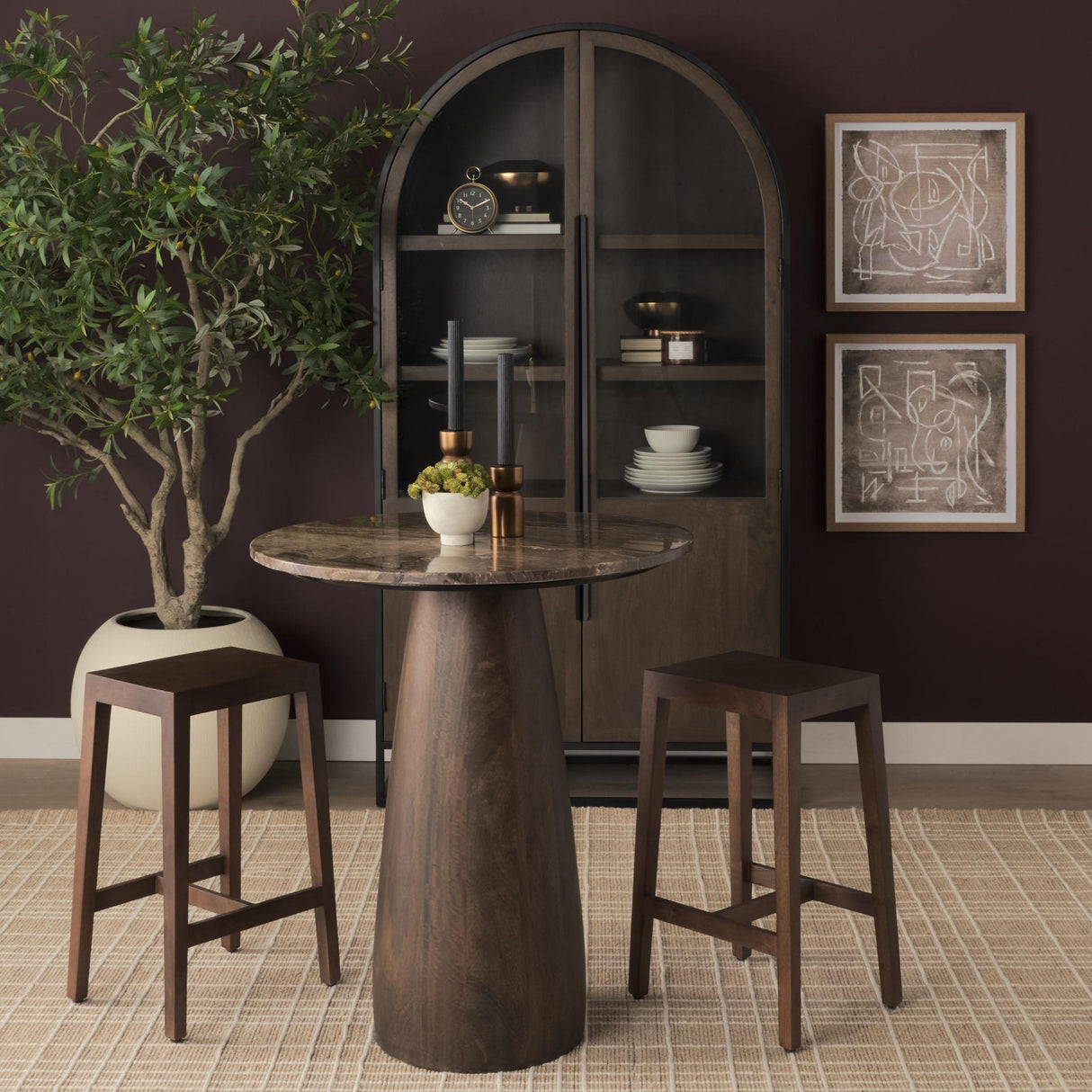 Mercana Colony Medium-Dark Brown Solid Wood Counter Stool