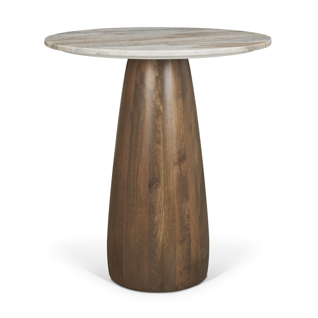 Mercana Allyson 32" Round Medium Brown Wood w/ Pink Marble Top Bistro Table