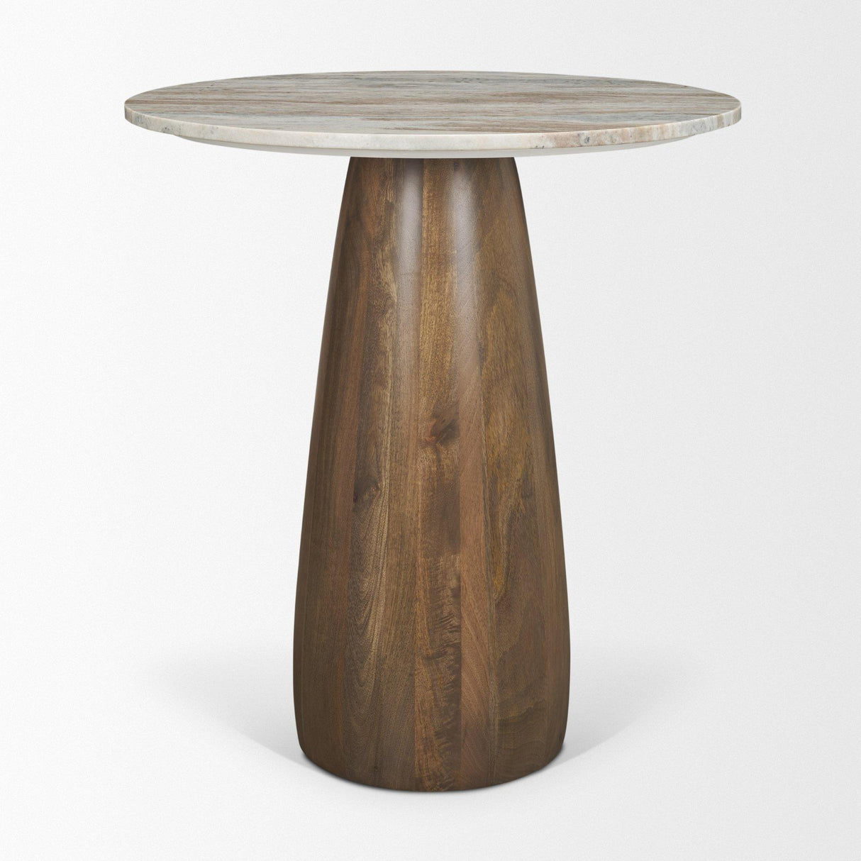 Mercana Allyson 32" Round Medium Brown Wood w/ Pink Marble Top Bistro Table
