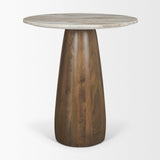 Mercana Allyson 32" Round Medium Brown Wood w/ Pink Marble Top Bistro Table