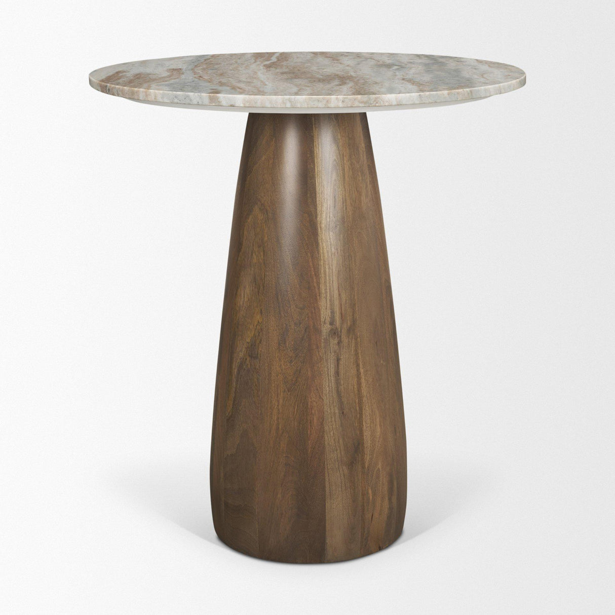 Mercana Allyson 32" Round Medium Brown Wood w/ Pink Marble Top Bistro Table