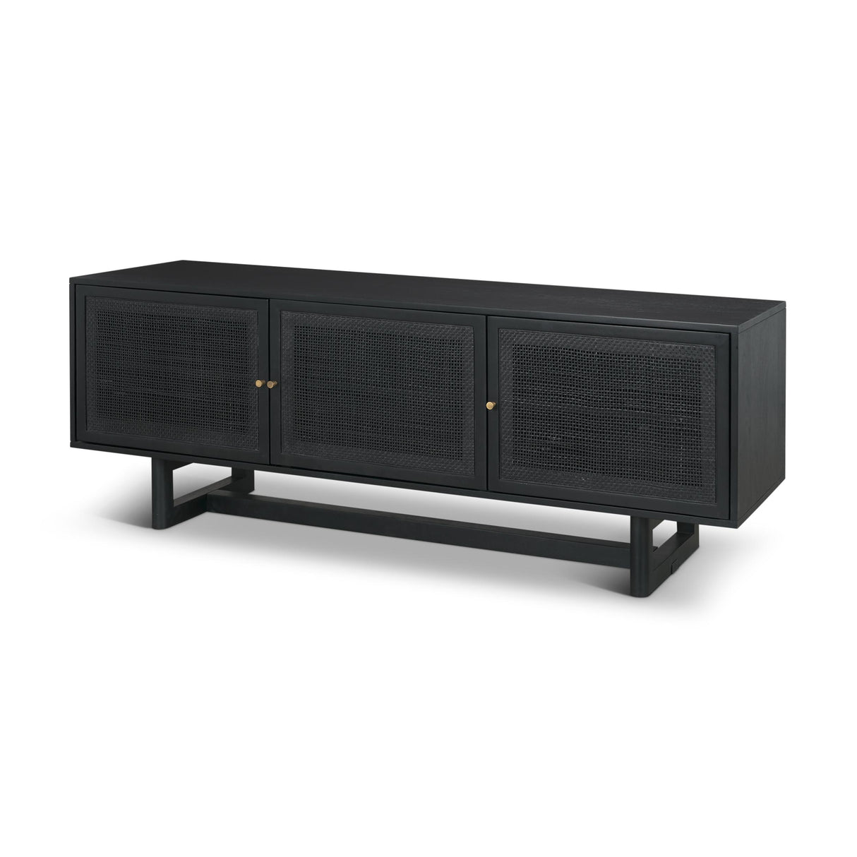 Mercana Grier 65" Black Solid Wood W/ Black Cane Media Console