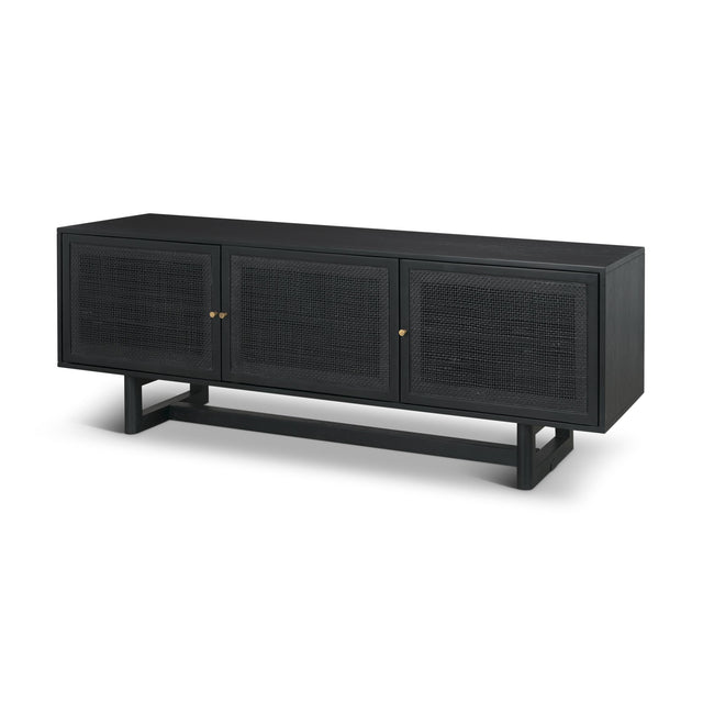 Mercana Grier 65" Black Solid Wood W/ Black Cane Media Console