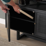 Mercana Grier 65" Black Solid Wood W/ Black Cane Media Console