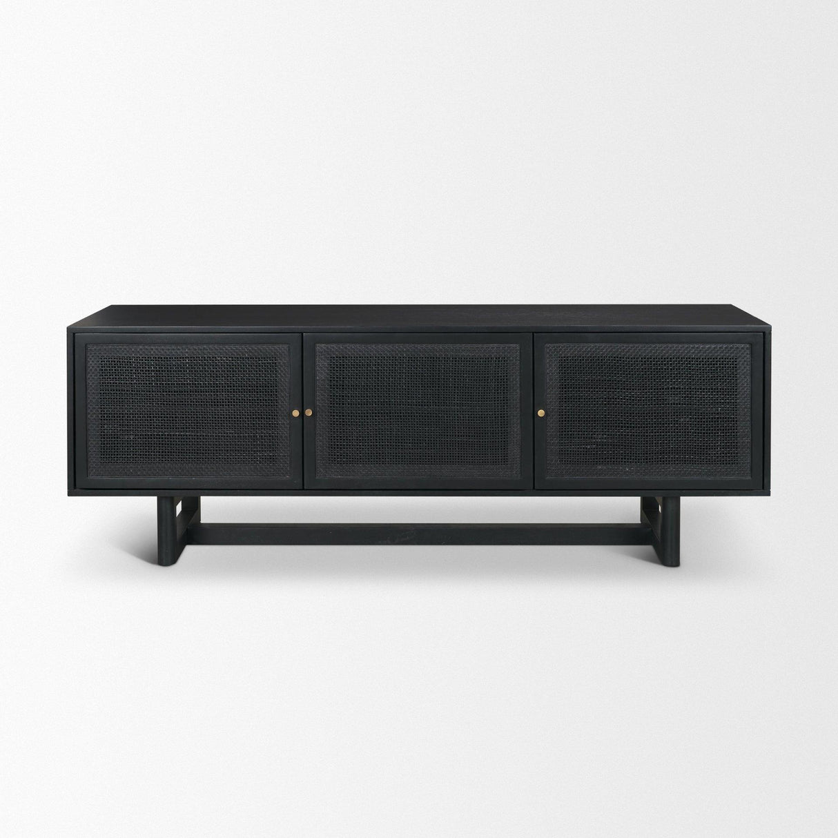 Mercana Grier 65" Black Solid Wood W/ Black Cane Media Console