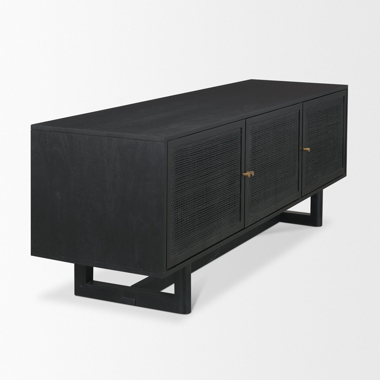Mercana Grier 65" Black Solid Wood W/ Black Cane Media Console