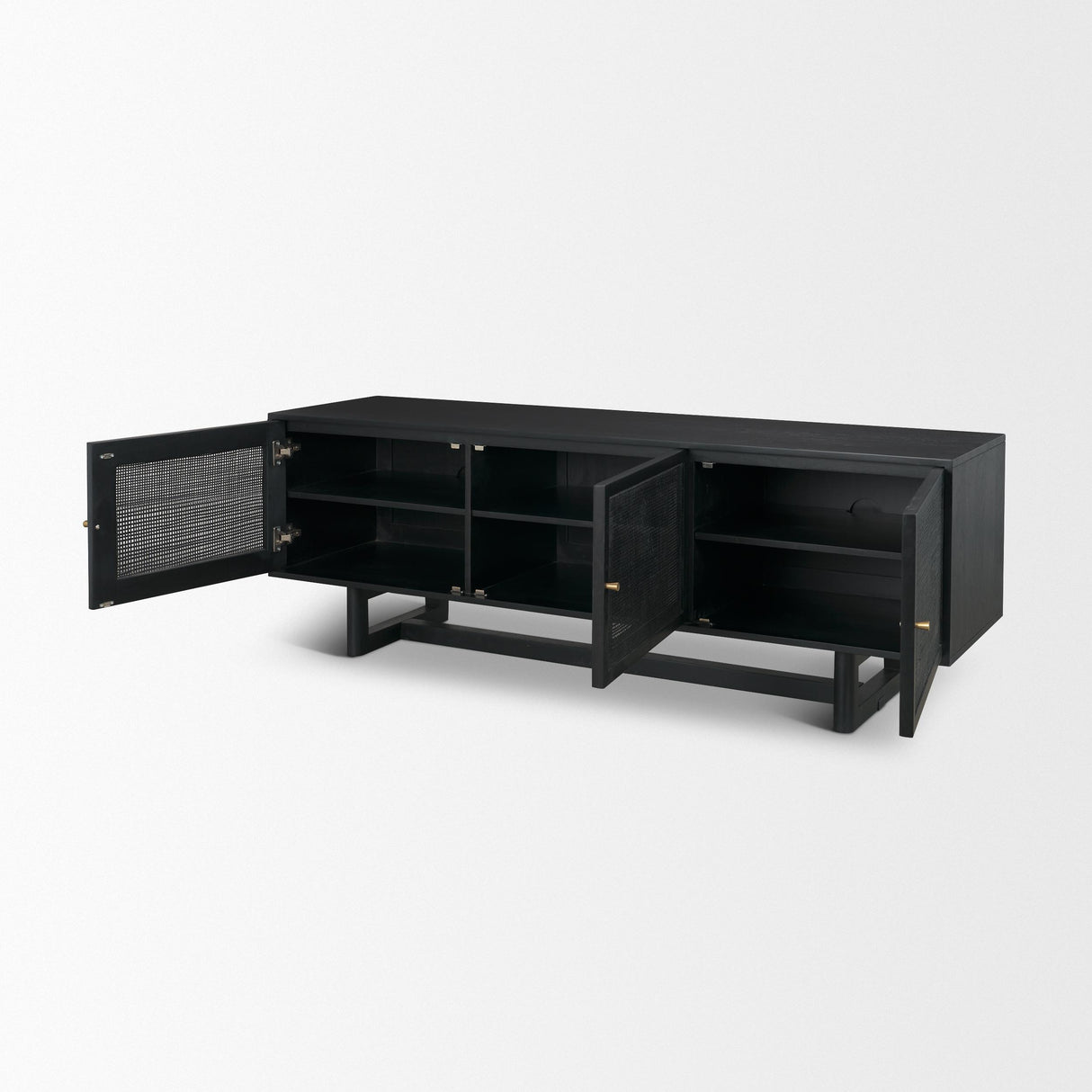Mercana Grier 65" Black Solid Wood W/ Black Cane Media Console