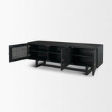 Mercana Grier 65" Black Solid Wood W/ Black Cane Media Console