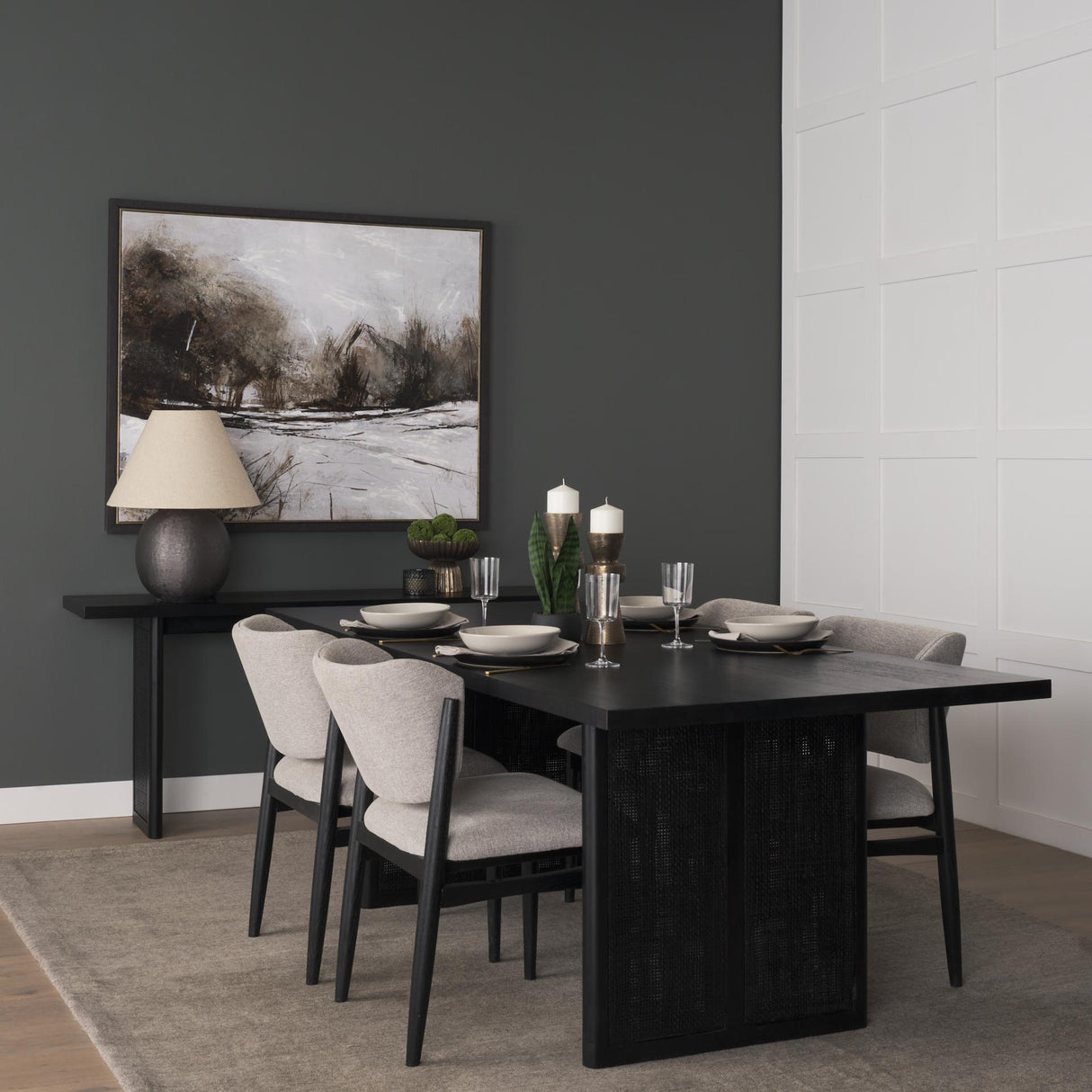 Mercana Grier 65" Black Wood w/ Black Cane Console Table
