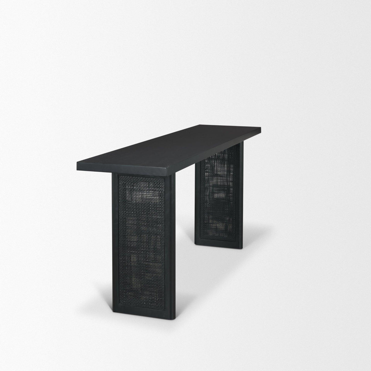 Mercana Grier 65" Black Wood w/ Black Cane Console Table