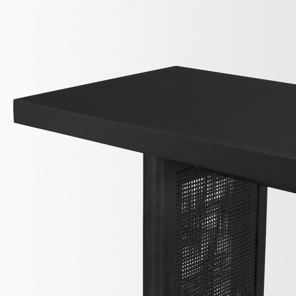Mercana Grier 65" Black Wood w/ Black Cane Console Table