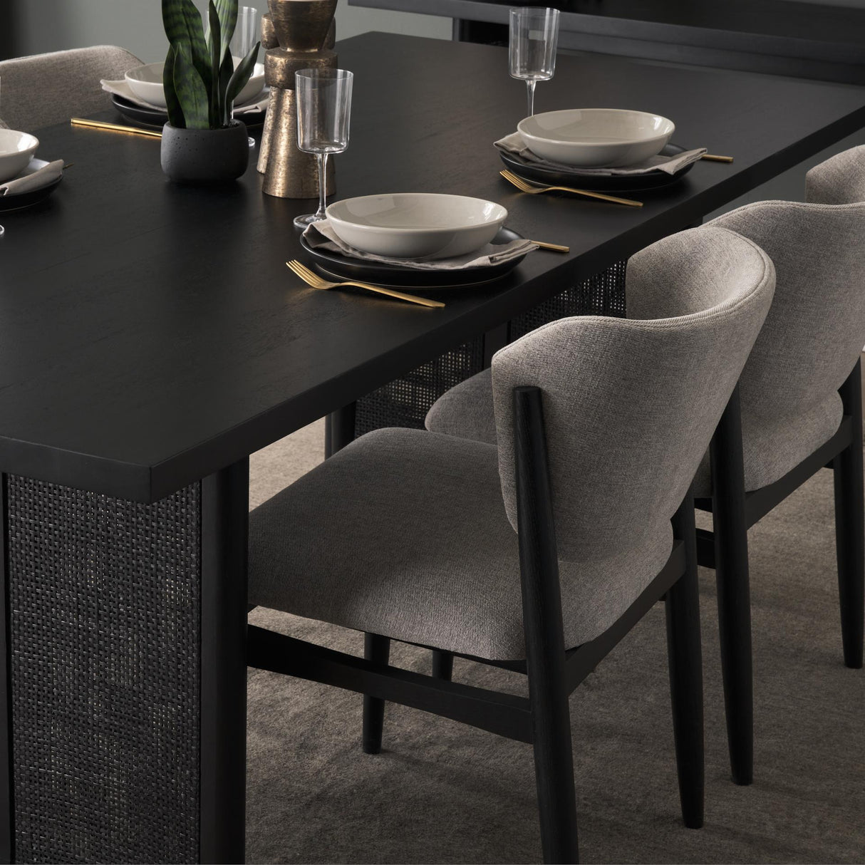 Mercana Grier 84" Black Wood w/ Black Cane Dining Table