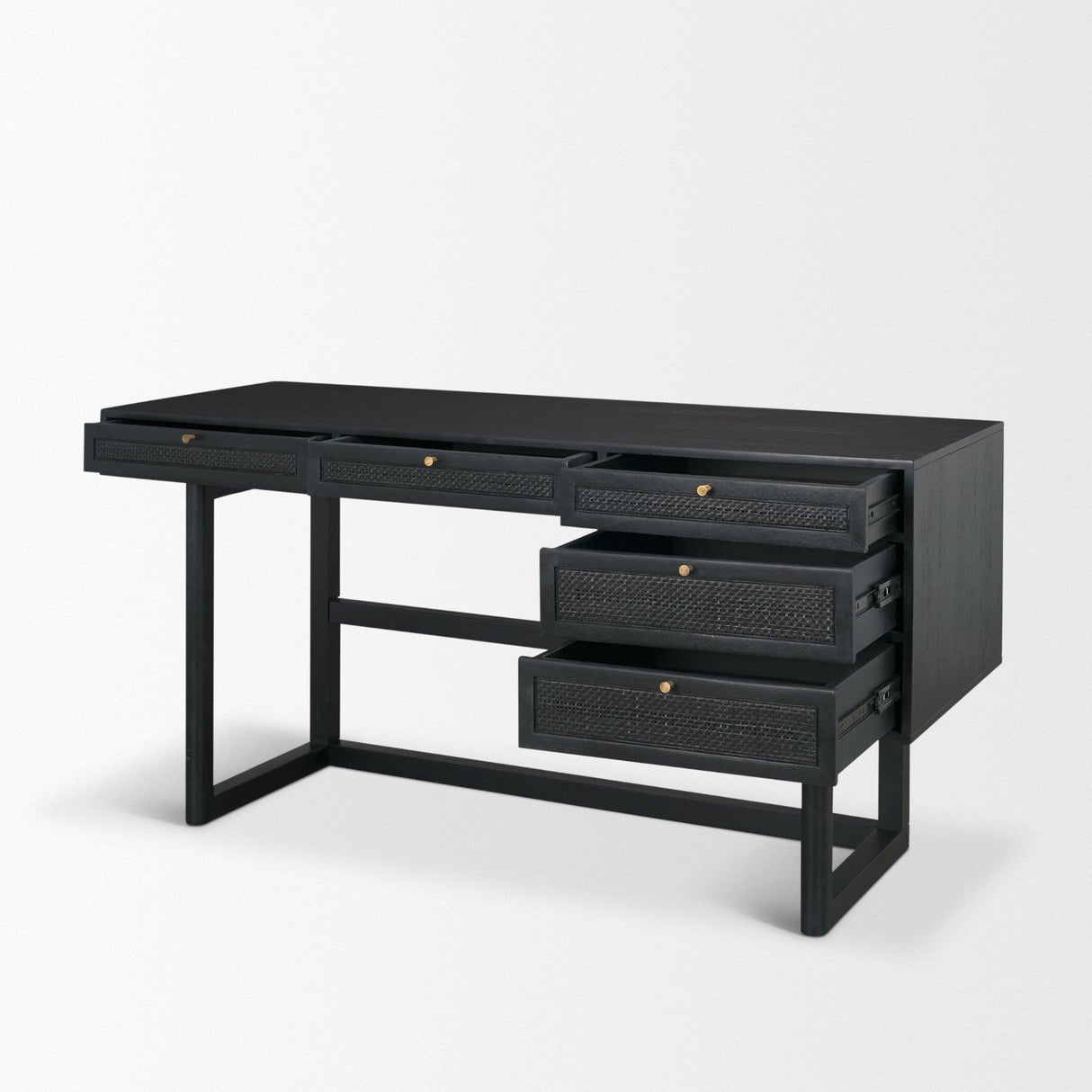 Mercana Grier 60" Black Solid Wood W/ Black Cane Office Desk