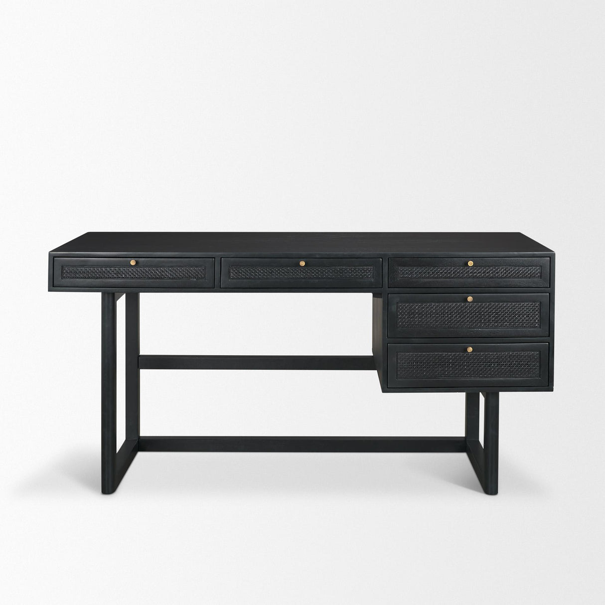 Mercana Grier 60" Black Solid Wood W/ Black Cane Office Desk