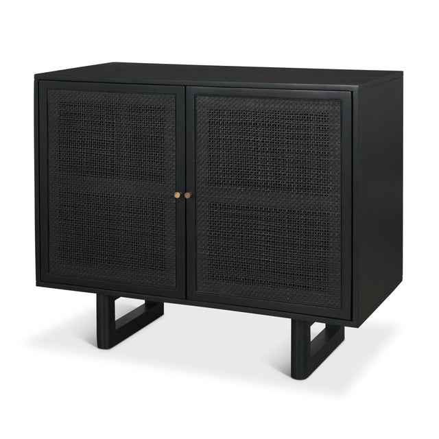 Mercana Grier Matte Black Stained Wood w/ Black Cane Accent Cabinet