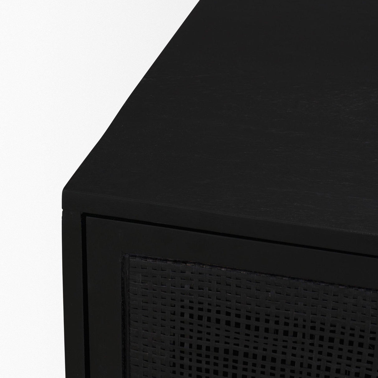 Mercana Grier Matte Black Stained Wood w/ Black Cane Accent Cabinet