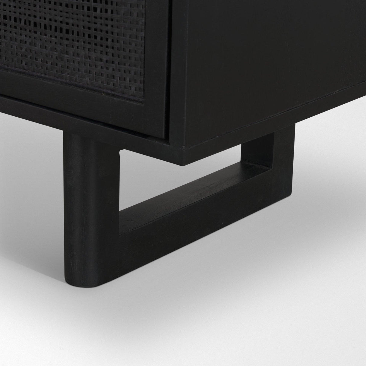 Mercana Grier Matte Black Stained Wood w/ Black Cane Accent Cabinet