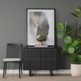 Mercana Grier Matte Black Stained Wood w/ Black Cane Accent Cabinet