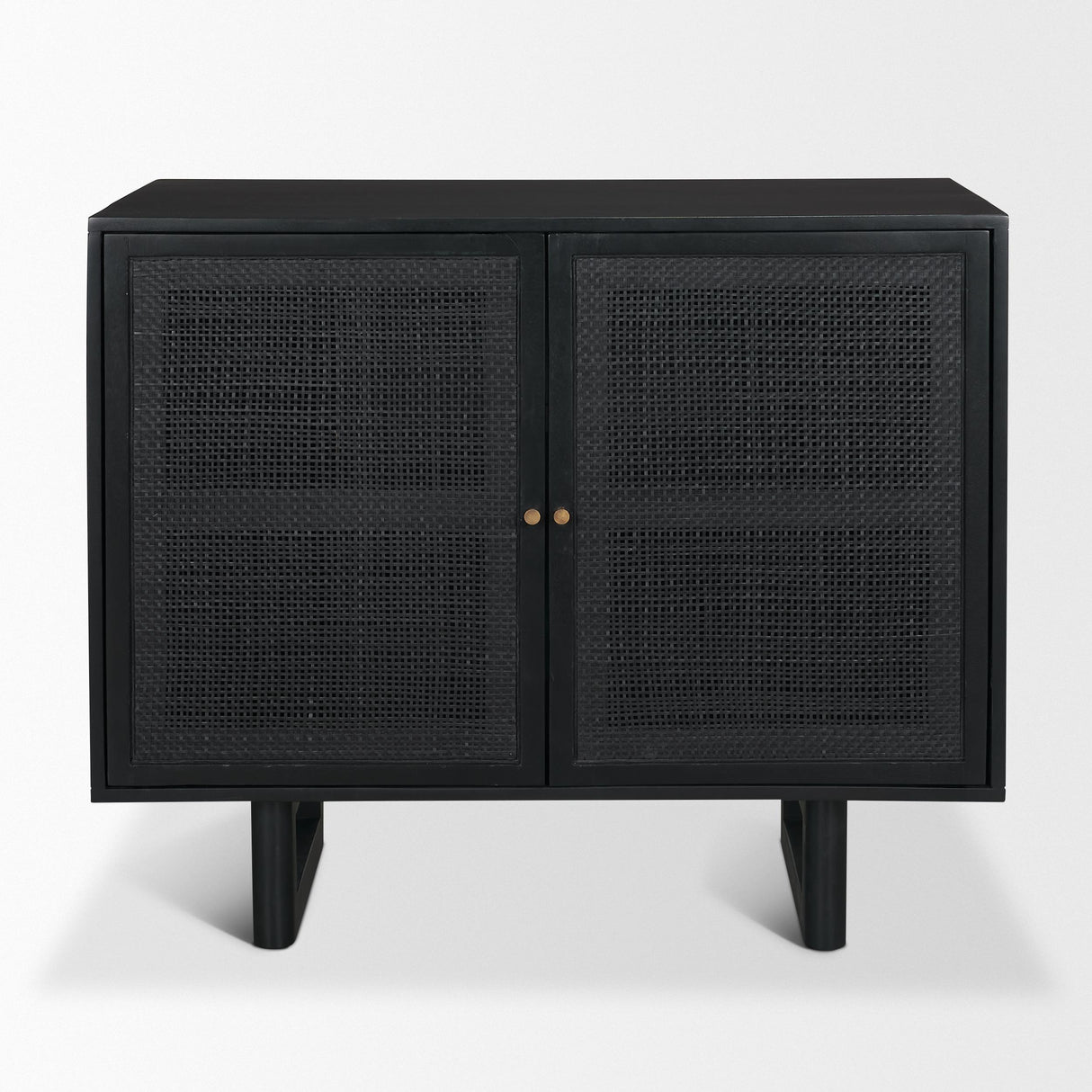 Mercana Grier Matte Black Stained Wood w/ Black Cane Accent Cabinet