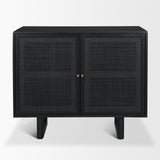 Mercana Grier Matte Black Stained Wood w/ Black Cane Accent Cabinet