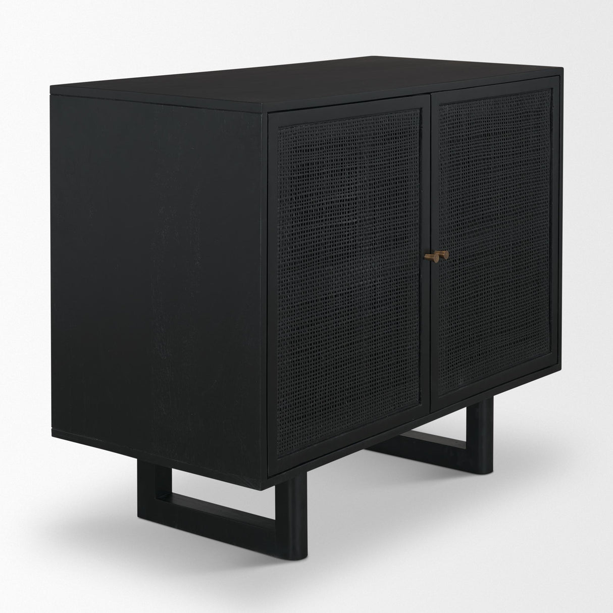 Mercana Grier Matte Black Stained Wood w/ Black Cane Accent Cabinet