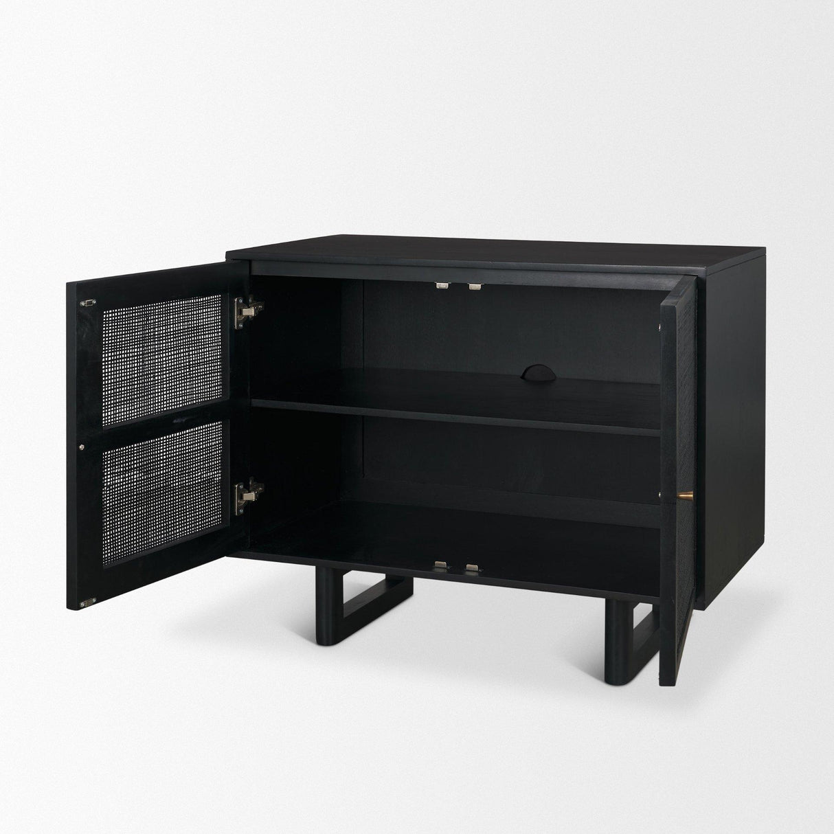 Mercana Grier Matte Black Stained Wood w/ Black Cane Accent Cabinet