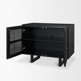 Mercana Grier Matte Black Stained Wood w/ Black Cane Accent Cabinet