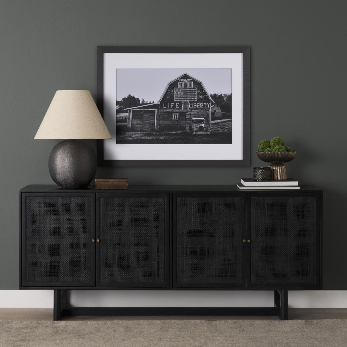 Mercana Grier 72" Black Wood W/ Black Cane Sideboard