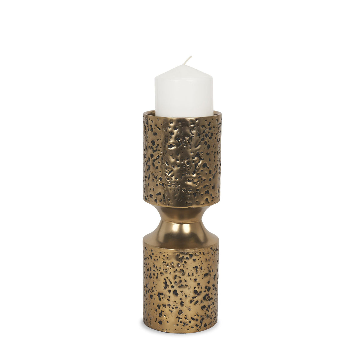 Mercana Akira Small Hammered Gold Metal Pillar Candle Holder
