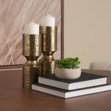 Mercana Akira Small Hammered Gold Metal Pillar Candle Holder