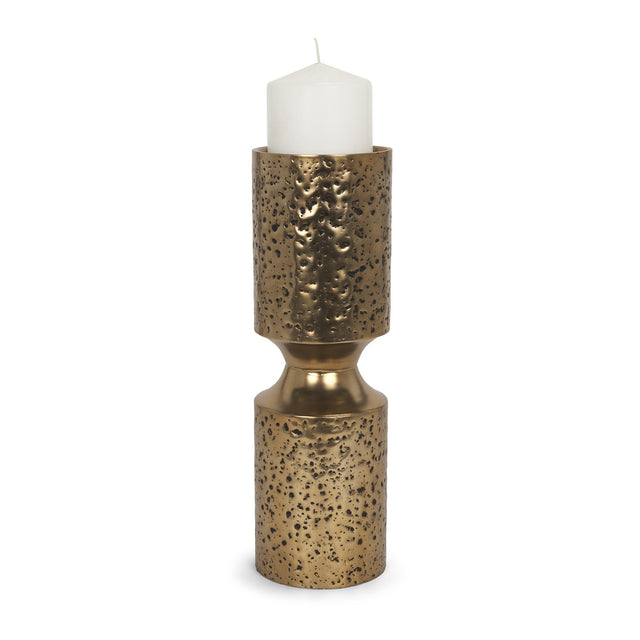 Mercana Akira Large Hammered Gold Metal Pillar Candle Holder