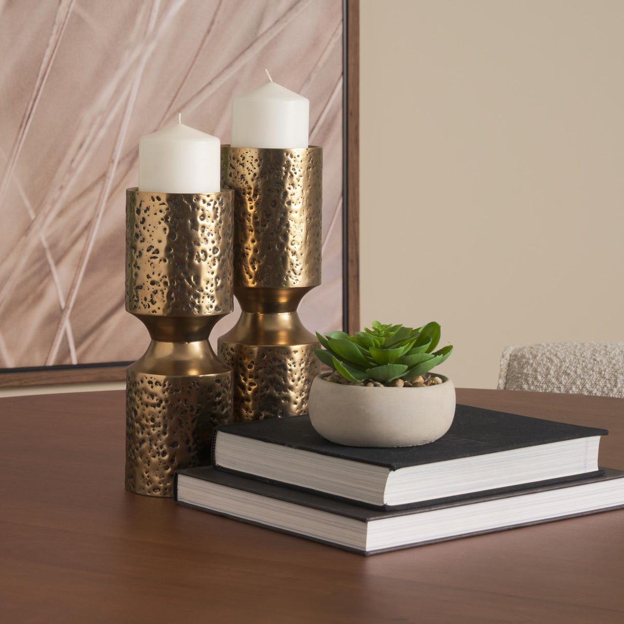Mercana Akira Large Hammered Gold Metal Pillar Candle Holder