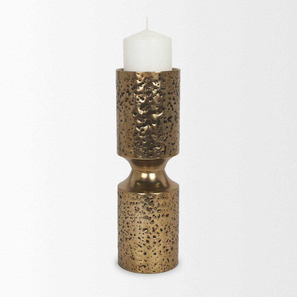 Mercana Akira Large Hammered Gold Metal Pillar Candle Holder
