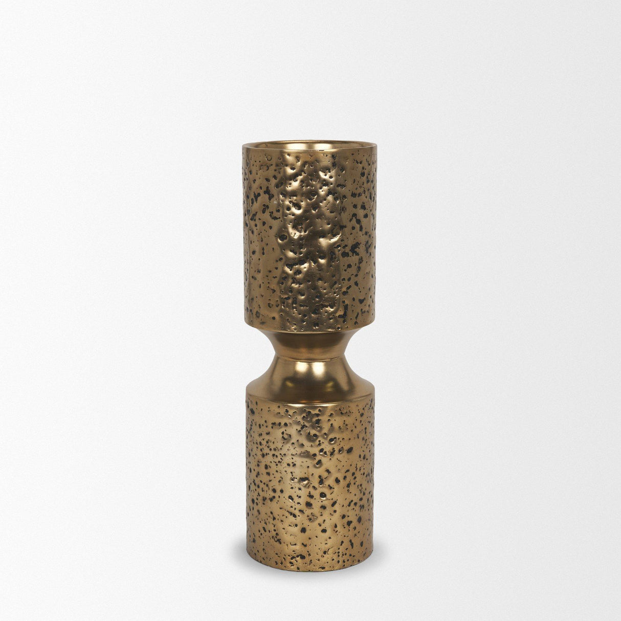 Mercana Akira Large Hammered Gold Metal Pillar Candle Holder