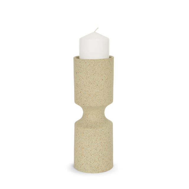 Mercana Akira Small Textured Beige Metal Pillar Candle Holder