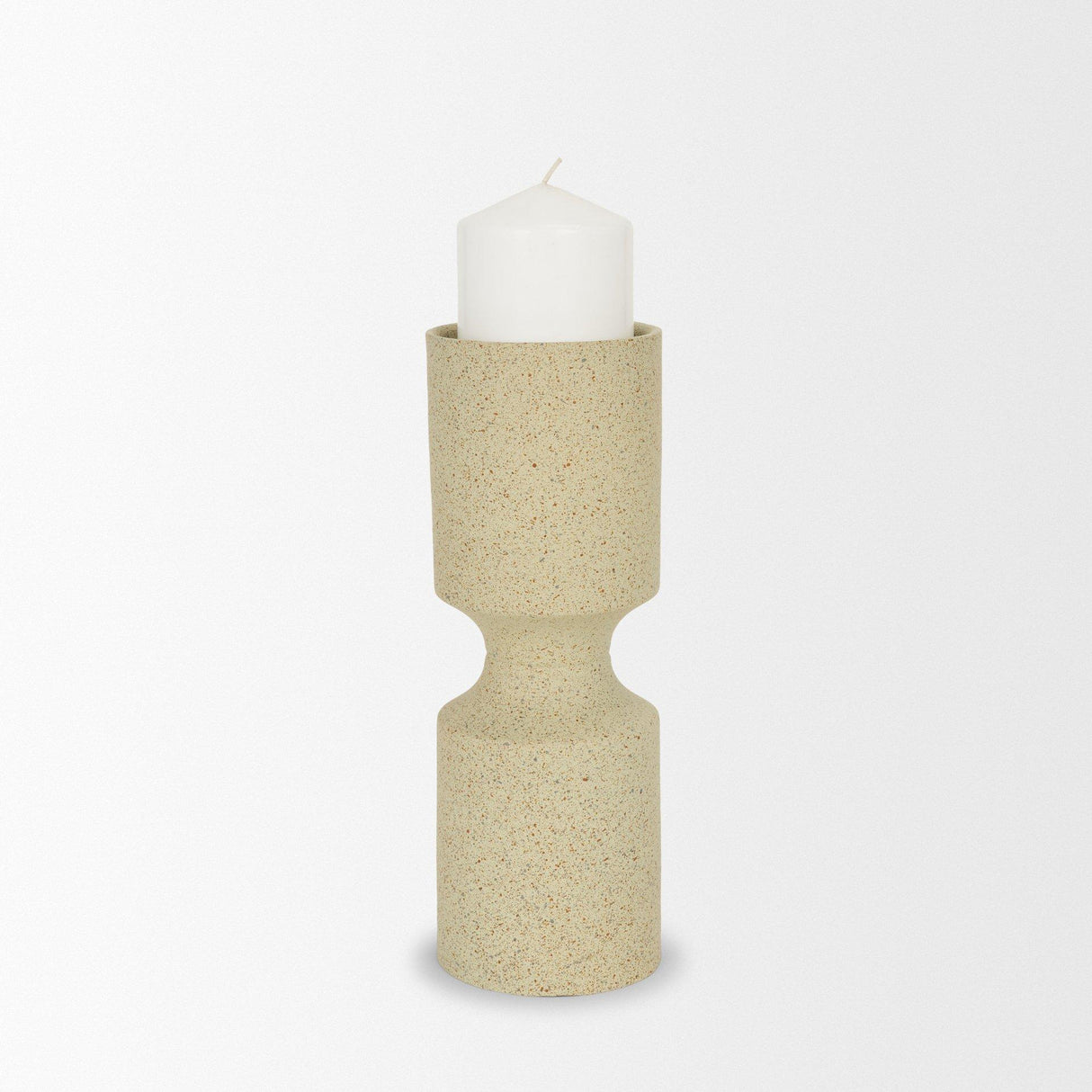 Mercana Akira Small Textured Beige Metal Pillar Candle Holder