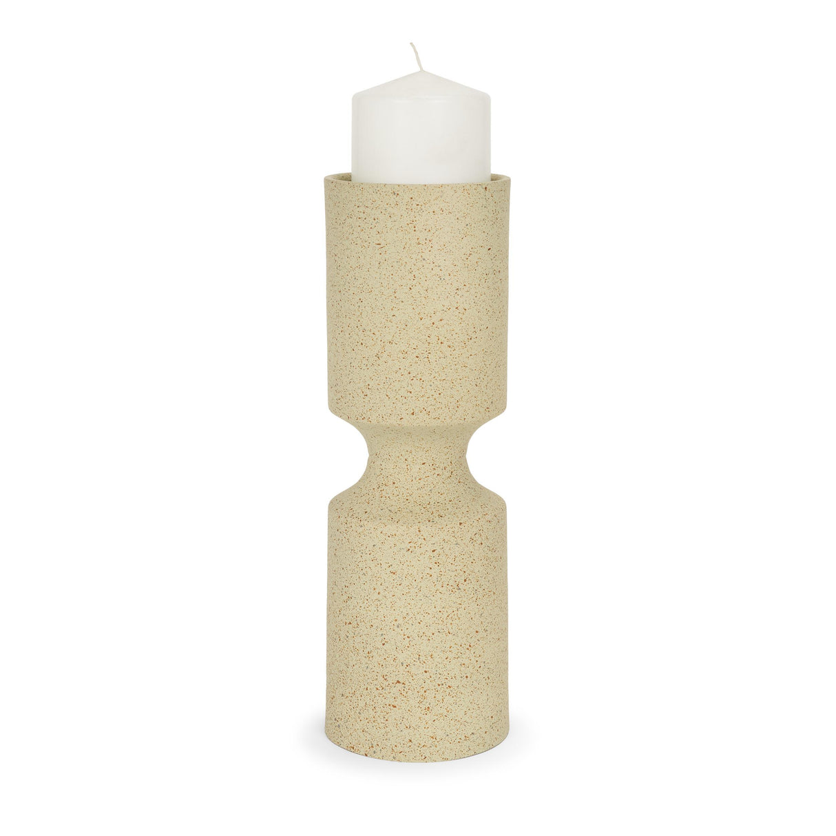 Mercana Akira Large Textured Beige Metal Pillar Candle Holder