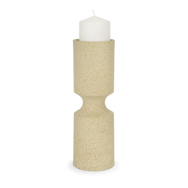 Mercana Akira Large Textured Beige Metal Pillar Candle Holder