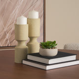 Mercana Akira Large Textured Beige Metal Pillar Candle Holder
