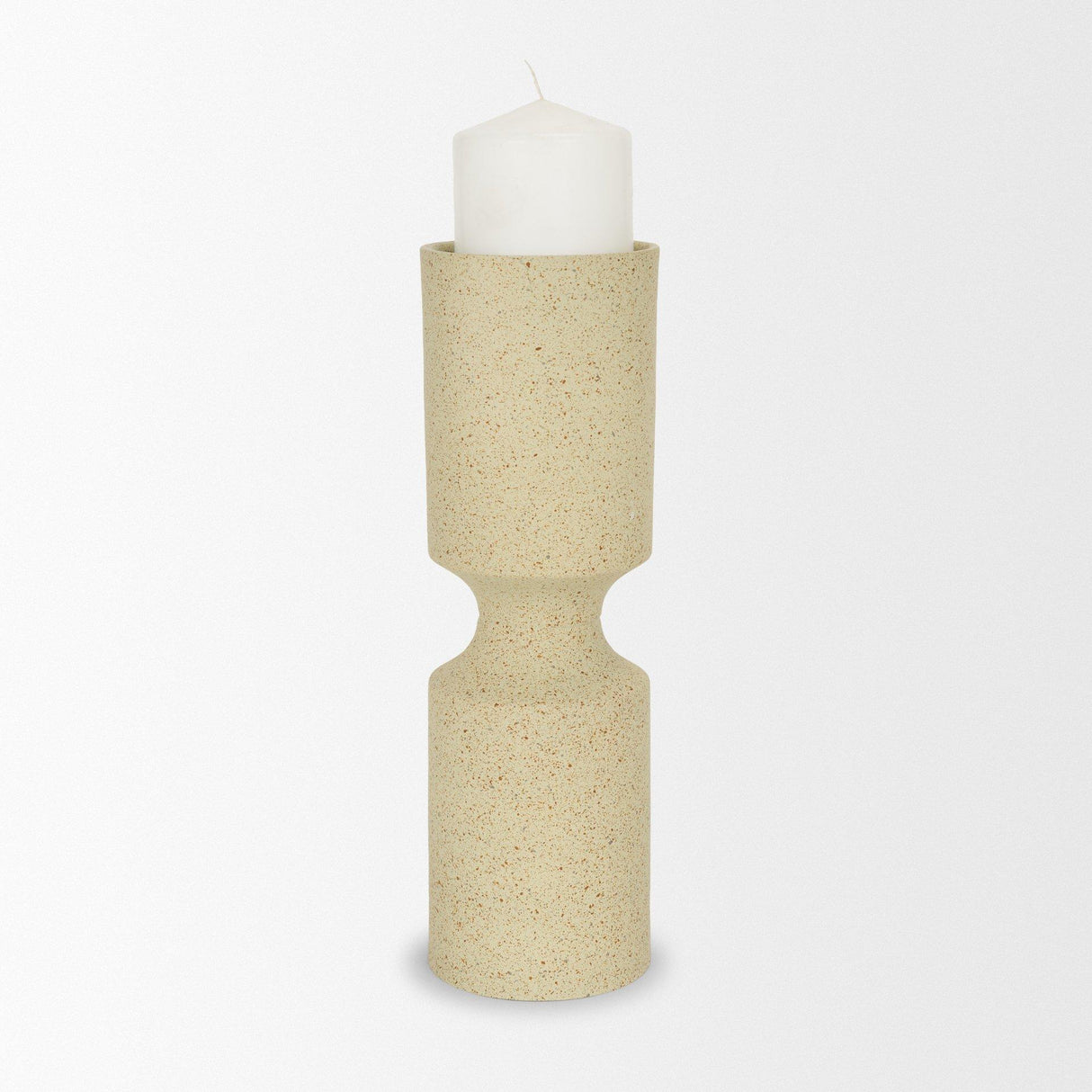 Mercana Akira Large Textured Beige Metal Pillar Candle Holder