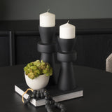 Mercana Odilia Small Smooth Matte Black Metal Geometric Pillar Candle Holder