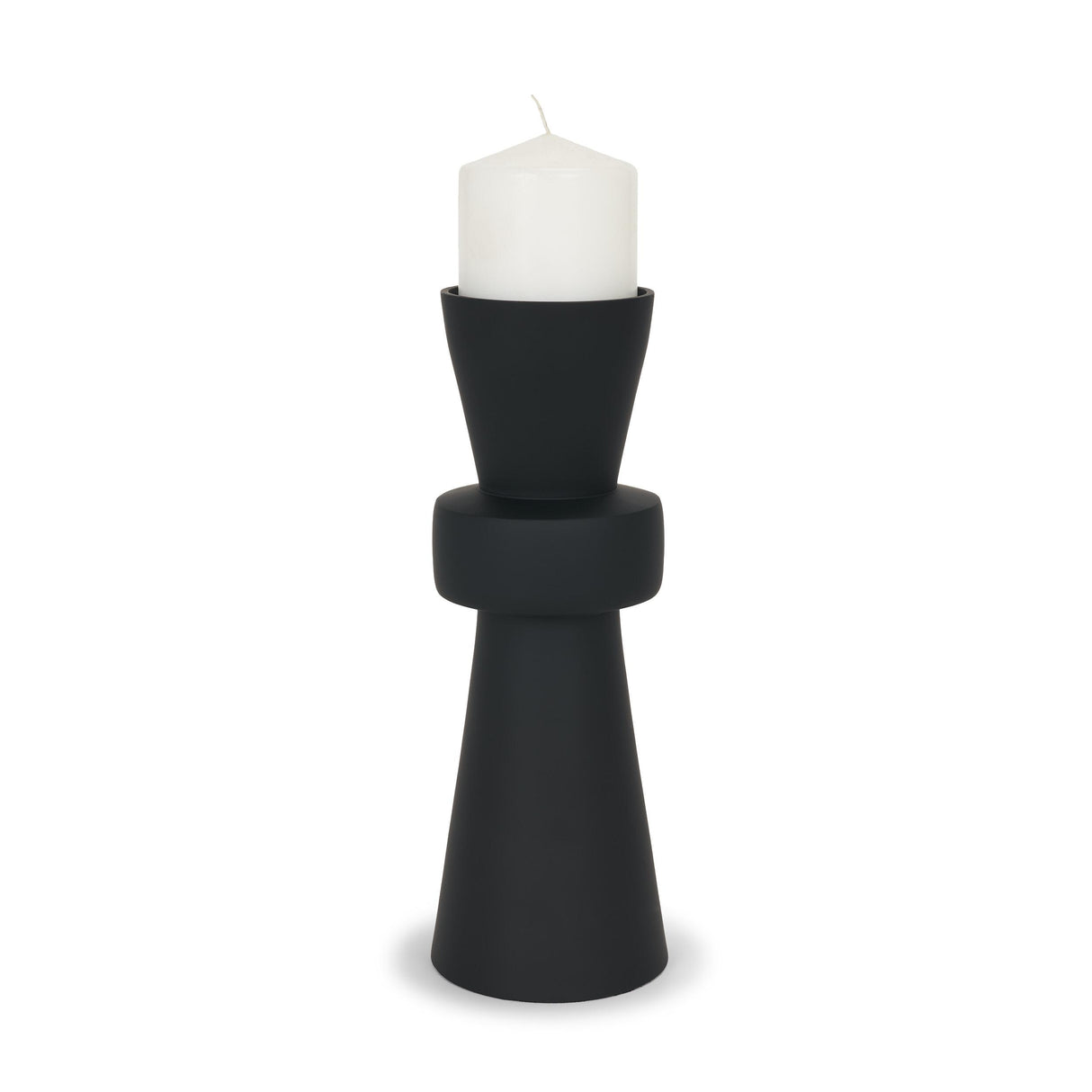 Mercana Odilia Large Smooth Matte Black Metal Geometric Pillar Candle Holder
