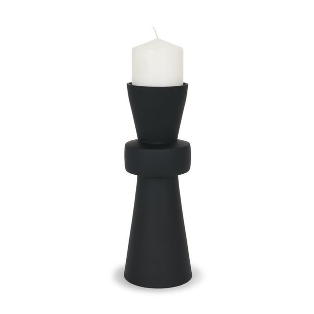 Mercana Odilia Large Smooth Matte Black Metal Geometric Pillar Candle Holder