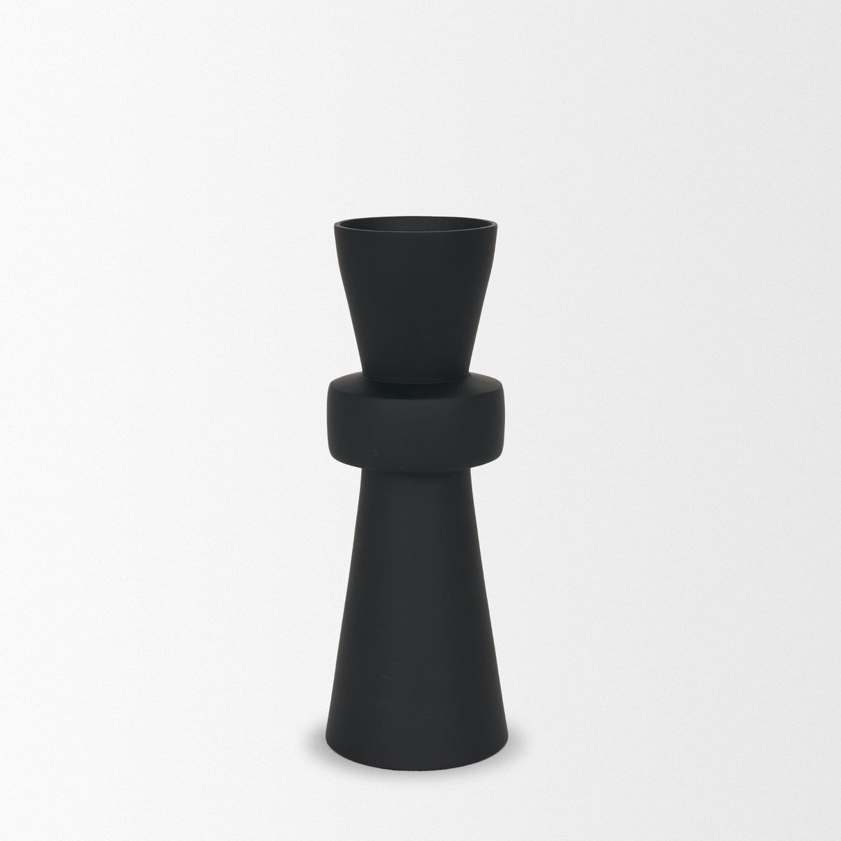 Mercana Odilia Large Smooth Matte Black Metal Geometric Pillar Candle Holder
