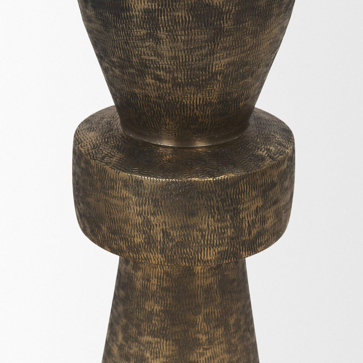 Mercana Odilia Small Textured Antiqued Gold Metal Geometric Pillar Candle Holder