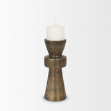 Mercana Odilia Small Textured Antiqued Gold Metal Geometric Pillar Candle Holder
