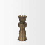 Mercana Odilia Small Textured Antiqued Gold Metal Geometric Pillar Candle Holder