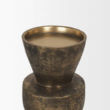 Mercana Odilia Small Textured Antiqued Gold Metal Geometric Pillar Candle Holder